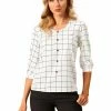 Allegra K Women's Plaid Blouses 3/4 Sleeve Check Spring Casual Shirt Tops
