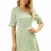 Allegra K Women's Floral Short Raglan Sleeves Frilly V Neck Dress 2 Allegra K Women's Floral Short Raglan Sleeves Frilly V Neck Dress