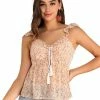 Allegra K Women's Floral Sweetheart Neck Sleeveless Smocked Ruffle Cami Top