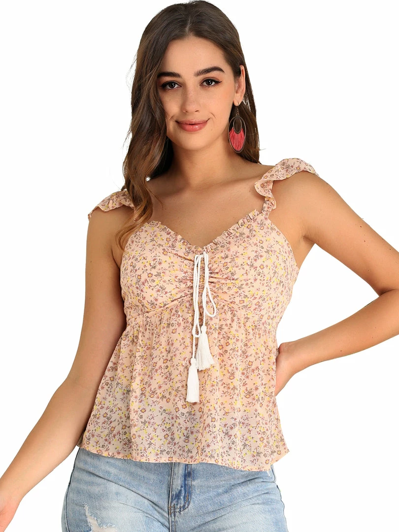 Allegra K Women's Floral Sweetheart Neck Sleeveless Smocked Ruffle Cami Top 3 Allegra K Women's Floral Sweetheart Neck Sleeveless Smocked Ruffle Cami Top
