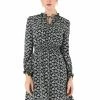 Allegra K Women's Floral Smocked Waist Puff Sleeve Self-Tie Neck Mini Dress