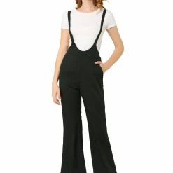 Allegra K Women's Overalls Wide Leg Pants Long Suspenders Jumpsuit