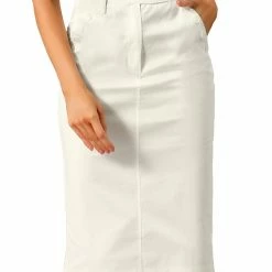 Allegra K Women's High Waist Lace Panel Back Pockets Pencil Bodycon Midi Skirt