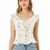 Allegra K Women's Sleeveless Bow Tie Scoop Neck Ruffle Cropped Floral Top