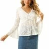 Allegra K Women's Tie Neck See Through V Neck Bell Sleeve Lace Blouse Top 2 Allegra K Women's Tie Neck See Through V Neck Bell Sleeve Lace Blouse Top