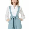 Allegra K Women's Adjustable Strap Cotton Overall Shorts Rompers With Pockets