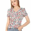 Allegra K Women's Floral Printed Blouse V Neck Button Decor Peplum Tops