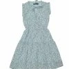 Allegra K Women's Ditsy Floral Ruffle Neck Bow Tie High Waisted A Line Sleeveless Dress