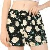 Allegra K Women's Floral Elastic Waistband Board Pockets Summer Beach Shorts