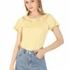 Allegra K Women's T-shirt Ruffle Neck Short Sleeve Blouse Top