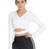 Allegra K Women's V Neck Solid Color Long Sleeve Slim Fit Crop Athleisure Yoga Top