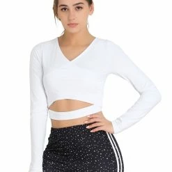 Allegra K Women's V Neck Solid Color Long Sleeve Slim Fit Crop Athleisure Yoga Top