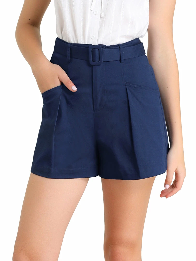 Allegra K Women's Summer Belted Cotton Work Office High Waist Shorts With Pockets 3 Allegra K Women's Summer Belted Cotton Work Office High Waist Shorts With Pockets