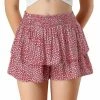 Allegra K Women's Floral Ruffle Smocked Waist Layered Skirt Shorts