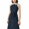 Allegra K Women's Vintage Button Front Sleeveless Contrast Lace Panel Point Collar Dress