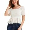 Allegra K Women's Ruffle Peplum Square Neck Flare Short Sleeve Crop Smocked Blouse