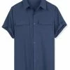 Allegra K Men's Summer Short Sleeves Button Down Solid Shirt With Pockets