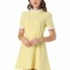 Allegra K Women's Ruffle Neck Contrast Panel Color Vintage Short Sleeve Dress 1 Allegra K Women's Ruffle Neck Contrast Panel Color Vintage Short Sleeve Dress
