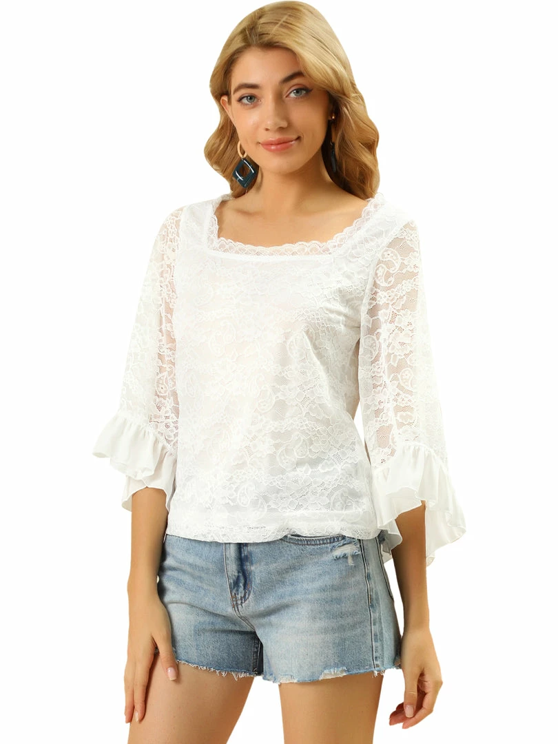 Allegra K Women's Lace Long Sleeves Blouse 3 Allegra K Women's Lace Long Sleeves Blouse