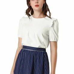 Allegra K Women's Work Office Shirt Frill Trim Ruffled Pleat Front Tops