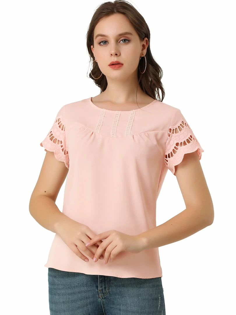 Allegra K Women's Casual Lace Sleeve Cotton Lace Panel Blouse 3 Allegra K Women's Casual Lace Sleeve Cotton Lace Panel Blouse