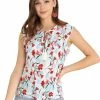 Allegra K Women's Floral Self Tie Neck Tassel Sleeveless Ruffle Shirt Blouse