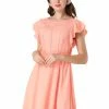 Allegra K Women's Elegant Ruffled Waist Round Neck Flutter Sleeve Mini Dress