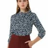 Allegra K Women's Tie Neck Long Sleeve Floral Blouse