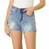 Allegra K Women's Denim Shorts Mid Rise Cutoff Distressed Ripped Jeans Shorts