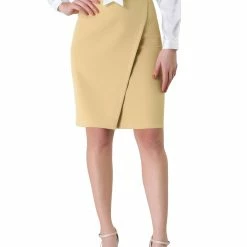 Allegra K Clothing Women's Office Work Solid Wrap Knee Length Pencil Skirt