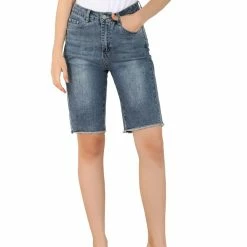 Allegra K Women's Stretchy Bermuda Short Jeans Washed Denim Pants