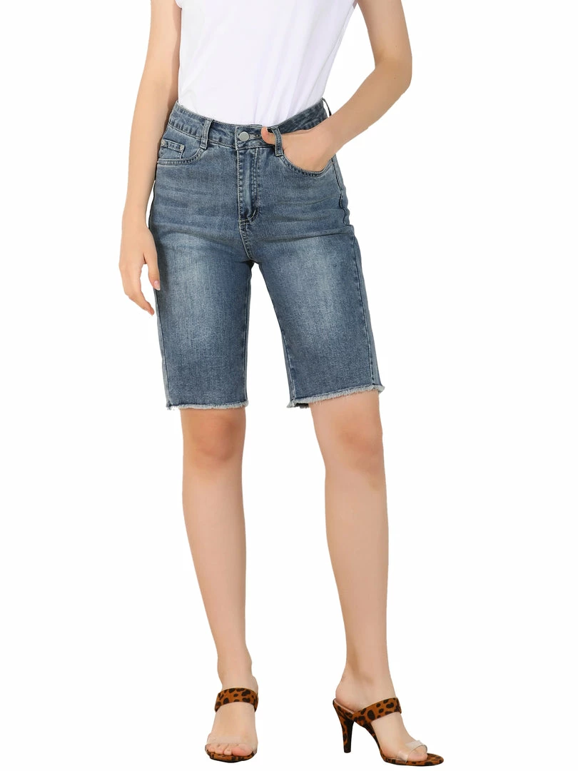 Allegra K Women's Stretchy Bermuda Short Jeans Washed Denim Pants 3 Allegra K Women's Stretchy Bermuda Short Jeans Washed Denim Pants