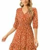 Allegra K Women's Layer Ruffled Hem Half Sleeve Swing Printed Wrap Dress