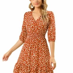Allegra K Women's Layer Ruffled Hem Half Sleeve Swing Printed Wrap Dress