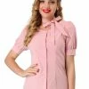 Allegra K Women's Retro Puff Sleeve Blouse Cotton Button Down Work Shirt 2 Allegra K Women's Retro Puff Sleeve Blouse Cotton Button Down Work Shirt