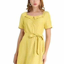 Allegra K Women's Stars Flat Collar Sweetheart Neck Tie Waist Dress