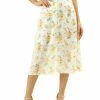 Allegra K Women's Floral Split Front Summer Casual Elastic Waist Back Flowy Midi A-Line Skirt