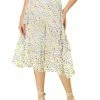 Allegra K Women's Floral A-Line Elastic Back Ruffle Hem Tiered Flowy Midi Skirt