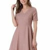 Allegra K Women's V Neck Short Sleeve Fit And Flare Polka Dots Vintage Dress