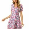 Allegra K Women's Floral Print Mini Dresses Open Back Lace Trim A-Line Tiered Layer Swing Dress 1 Allegra K Women's Floral Print Mini Dresses Open Back Lace Trim A-Line Tiered Layer Swing Dress