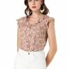 Allegra K Women's Ruffle V Neck Flutter Sleeve Button Down Floral Shirt
