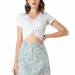 Allegra K Women's Daisy Floral Pockets A-Line Mini Denim Skirts