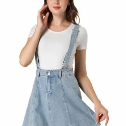 Allegra K Women's Washed Cotton Button Front Casual Mini Suspender Skirt