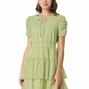 Allegra K Women's Swiss Dots Dresses Ruched Short Sleeve Layer Ruffle Hem Dress