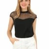 Allegra K Women's Lace Panel Top Round Neck Keyhole Sleeveless Blouse