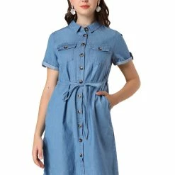 Allegra K Women's Jean Dress Chambray Summer Casual Button Down Denim Dresses