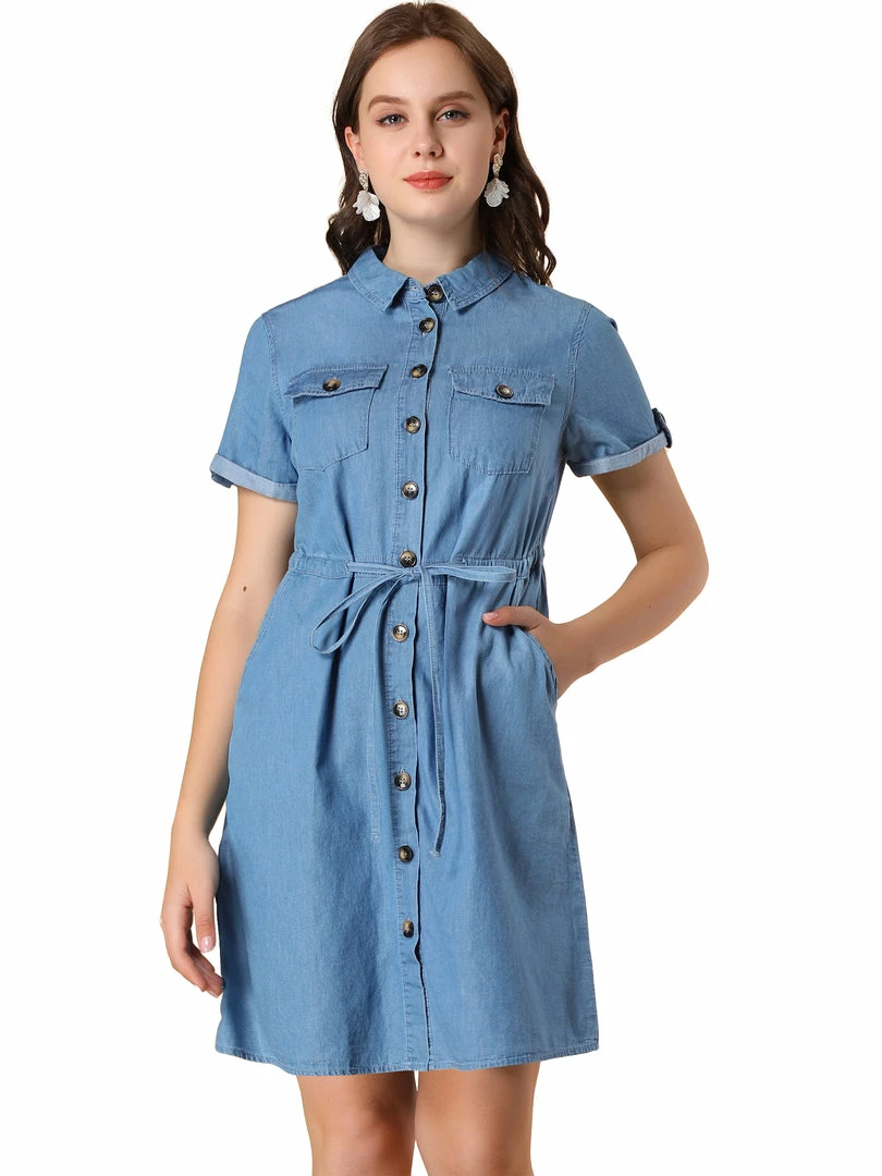 Allegra K Women's Jean Dress Chambray Summer Casual Button Down Denim Dresses 3 Allegra K Women's Jean Dress Chambray Summer Casual Button Down Denim Dresses
