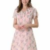 Allegra K Women's Ruffle Neck Short Sleeve A-Line Flowy Floral Chiffon Mini Dress