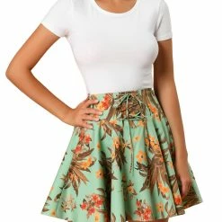 Allegra K Women's Floral A-Line High Waist Summer Lace Up Mini Skirts
