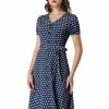 Allegra K Women's Polka Dots V Neck Puff Sleeve Vintage Belted Button Down Midi Dress